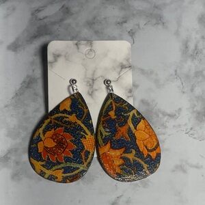 Handcrafted Floral Sunflower Teardrop Earrings on Ball Posts w/ Butterfly Backs